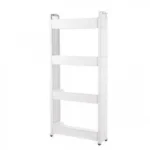 Τροχήλατη Στενή Ραφιέρα, Βάση Οργάνωσης με 4 Ράφια 1,12x55x14cm Πλαστική Λευκή