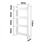 Τροχήλατη Στενή Ραφιέρα, Βάση Οργάνωσης με 4 Ράφια 1,12x55x14cm Πλαστική Λευκή