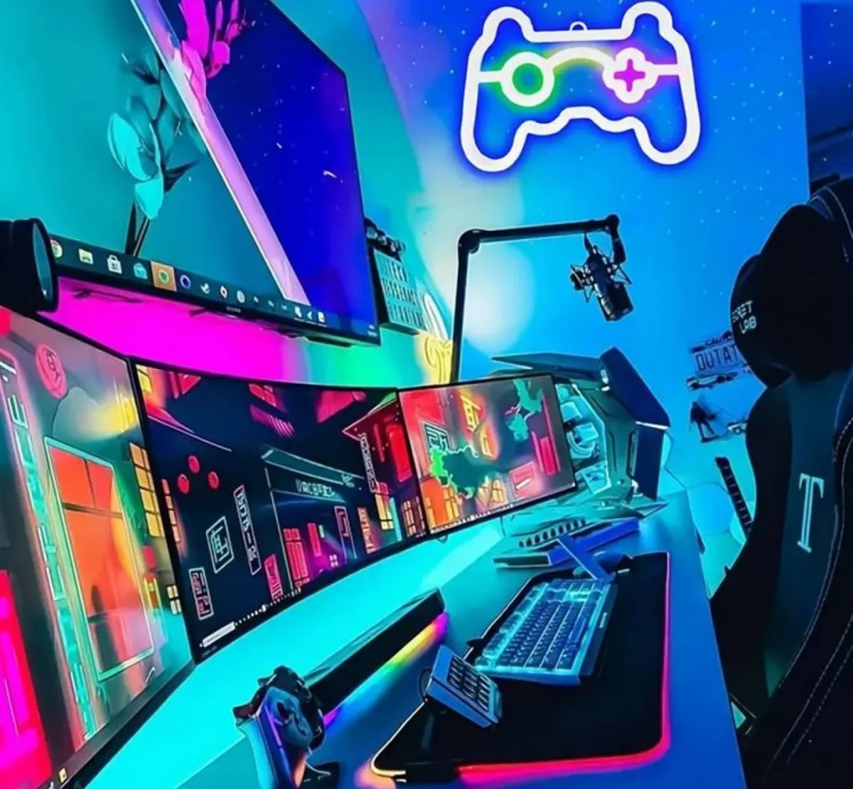 Διακοσμητικό NEON Φωτιστικό Χειριστήριο Παιχνιδομηχανής - Decoration Lamp Gamepad 17x25 cm