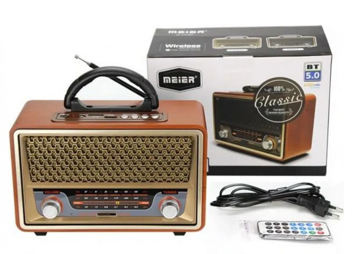 Φορητό Retro Επαναφορτιζόμενο Ραδιόφωνο & Mp3 Player με Τηλεχειριστήριο FM/AM/SW3, USB, SD/ TF CARD, AUX - MEIER M-115BT