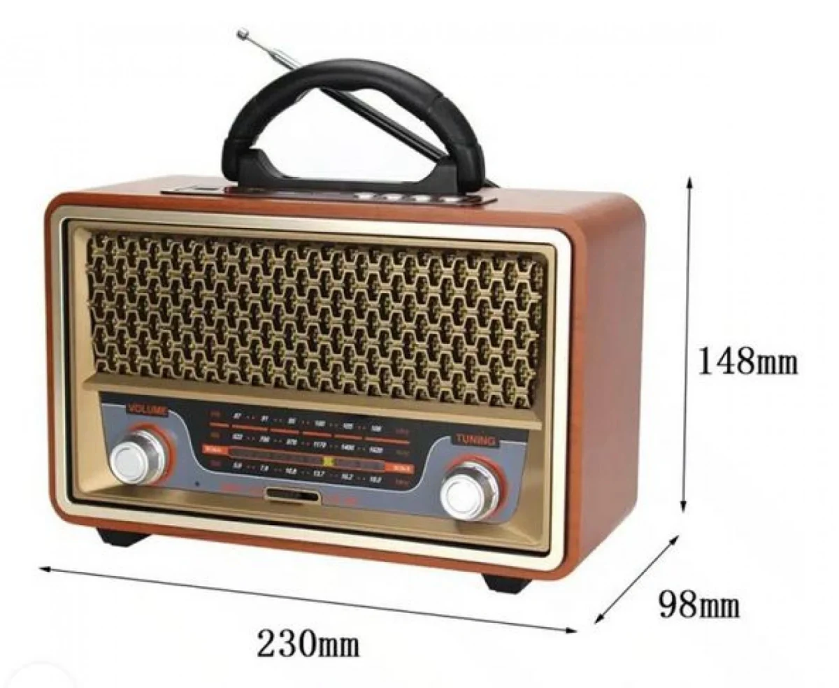 Φορητό Retro Επαναφορτιζόμενο Ραδιόφωνο & Mp3 Player με Τηλεχειριστήριο FM/AM/SW3, USB, SD/ TF CARD, AUX - MEIER M-115BT