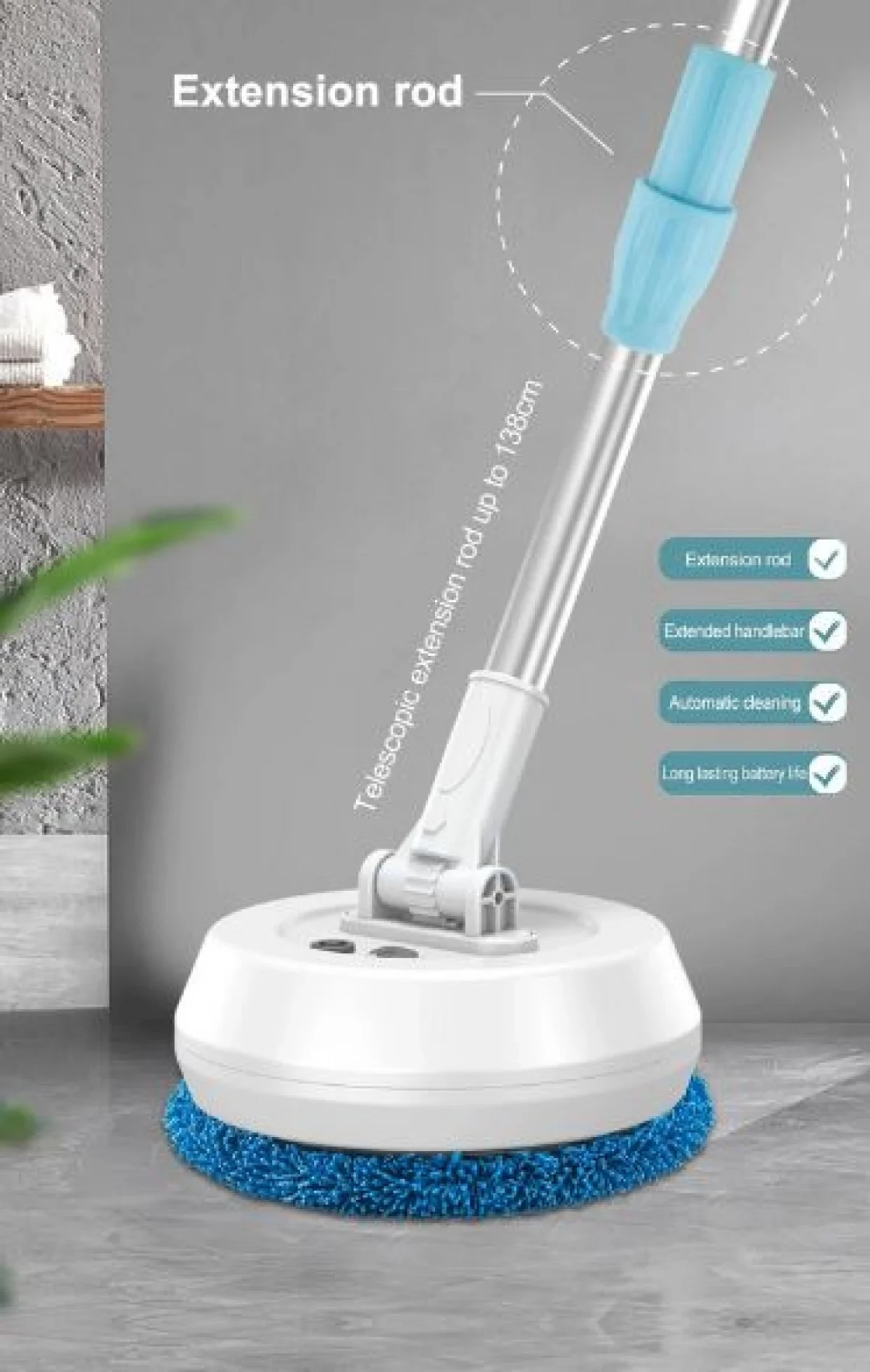 Επαναφορτιζόμενος Περιστρεφόμενος Καθαριστής Τζαμιών με Τηλεσκοπικό Κοντάρι - Wireless Cleaner AA102