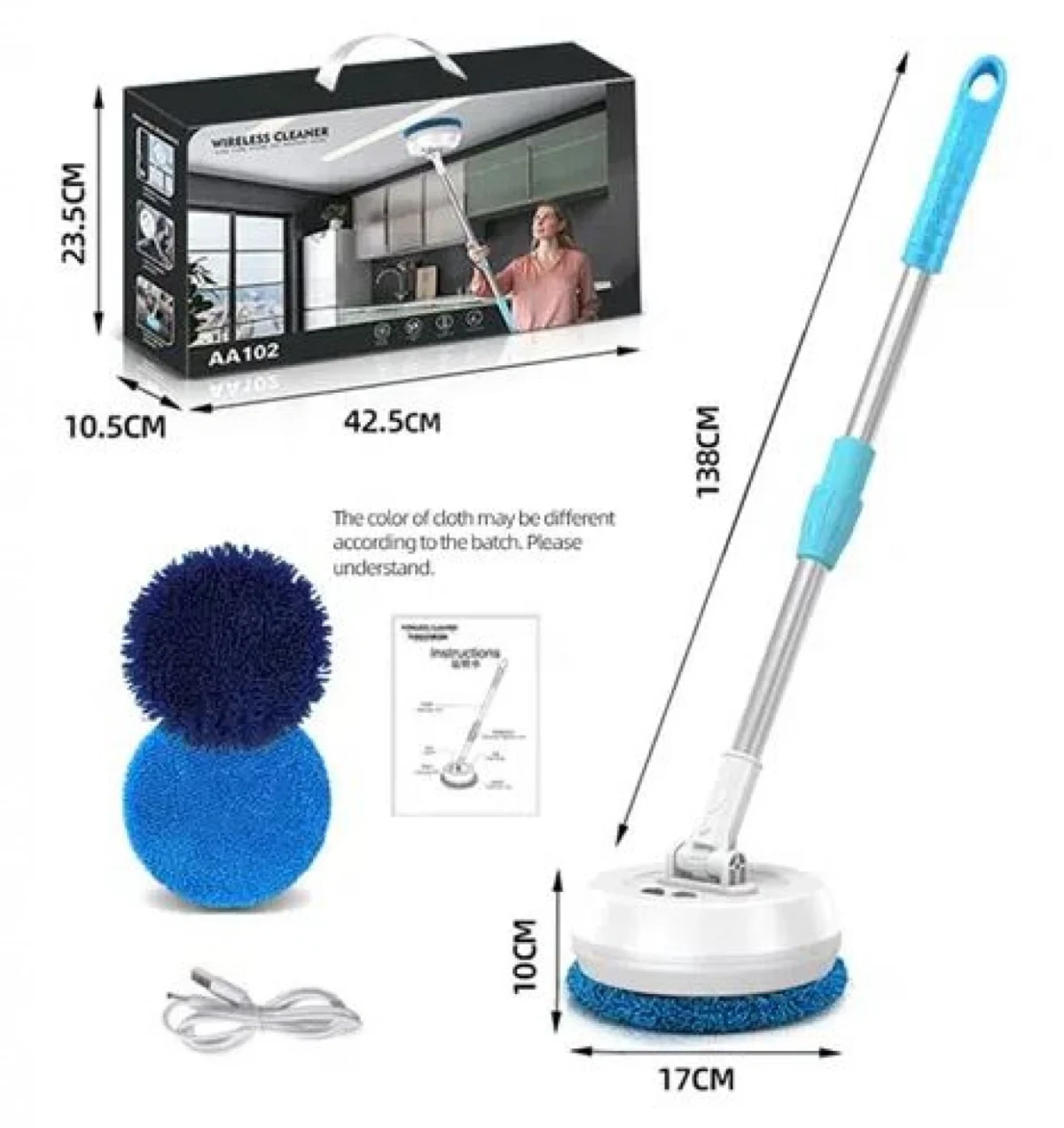 Επαναφορτιζόμενος Περιστρεφόμενος Καθαριστής Τζαμιών με Τηλεσκοπικό Κοντάρι - Wireless Cleaner AA102