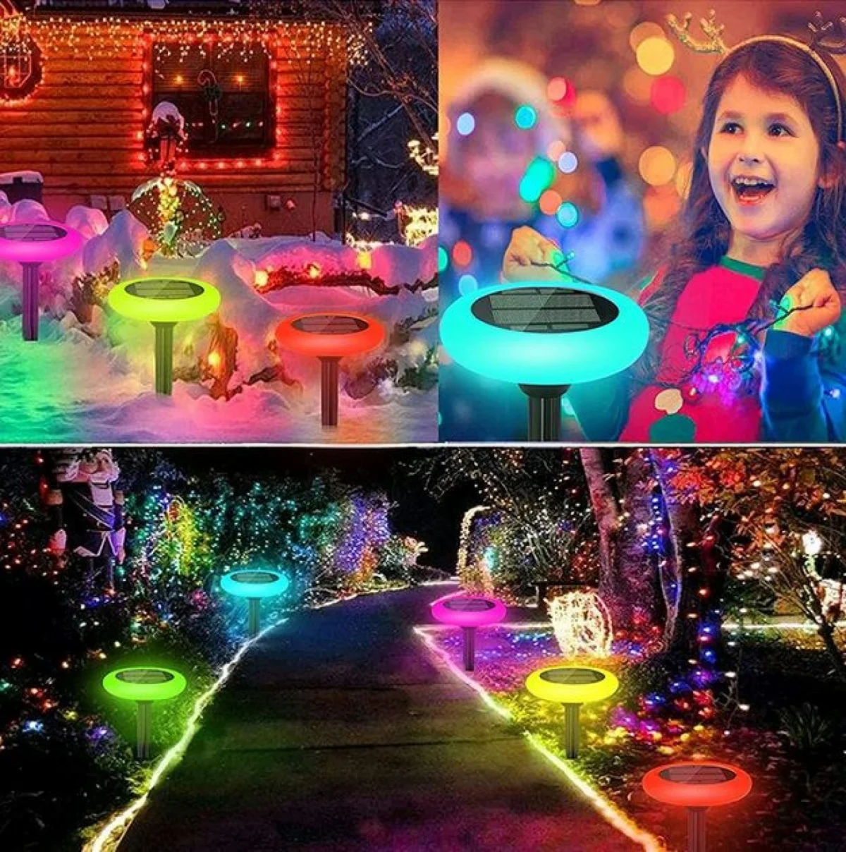 Σετ 2 Τεμαχίων Led Ηλιακά Φωτιστικά με Πάσαλο σε Σχήμα Ufo