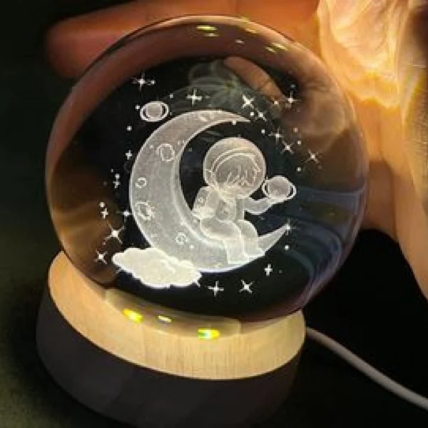 Φωτιστικό Κρυστάλλινη Σφαίρα Χαραγμένη Εσωτερικά με Λέιζερ - Τριαντάφυλλο - I Love You