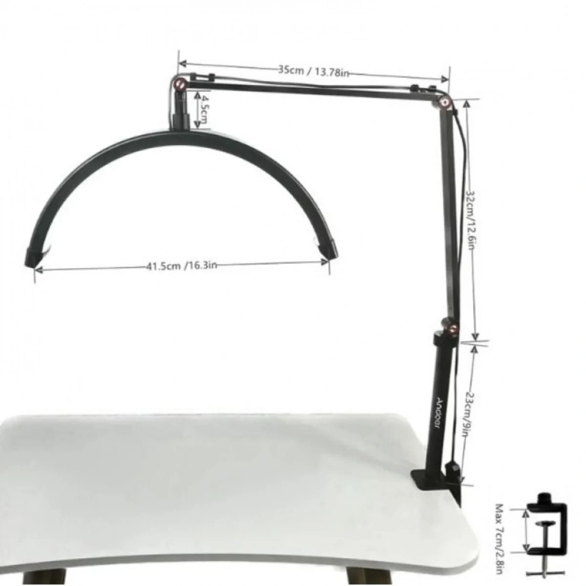 Κυρτό Φωτιστικό “Μισοφέγγαρο” με Ρυθμιζόμενο Φωτισμό και Βάση Στήριξης Clamp