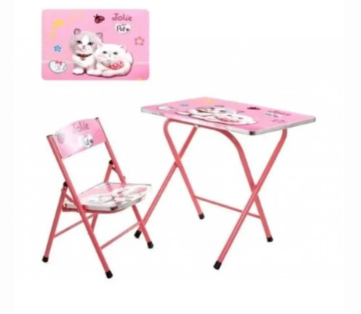 Σετ Πτυσσόμενο Παιδικό Τραπεζάκι Καρεκλάκι Ροζ Γάτες Jolie Pet