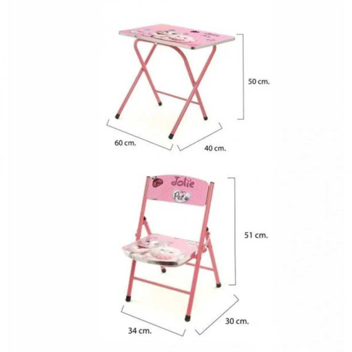 Σετ Πτυσσόμενο Παιδικό Τραπεζάκι Καρεκλάκι Ροζ Γάτες Jolie Pet