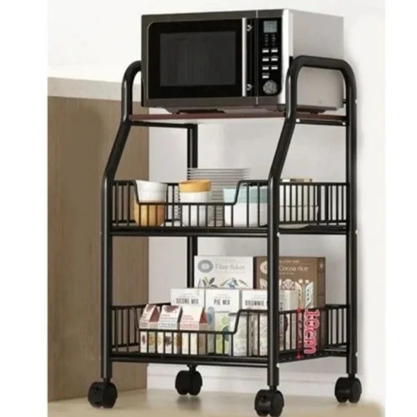 Τροχήλατη Ραφιέρα - Καρότσι Τεσσάρων Επιπέδων με 4 Ράφια και Ροδάκια Τρόλεϊ Οργάνωσης Διακόσμησης490x33x115 cm Μαύρο
