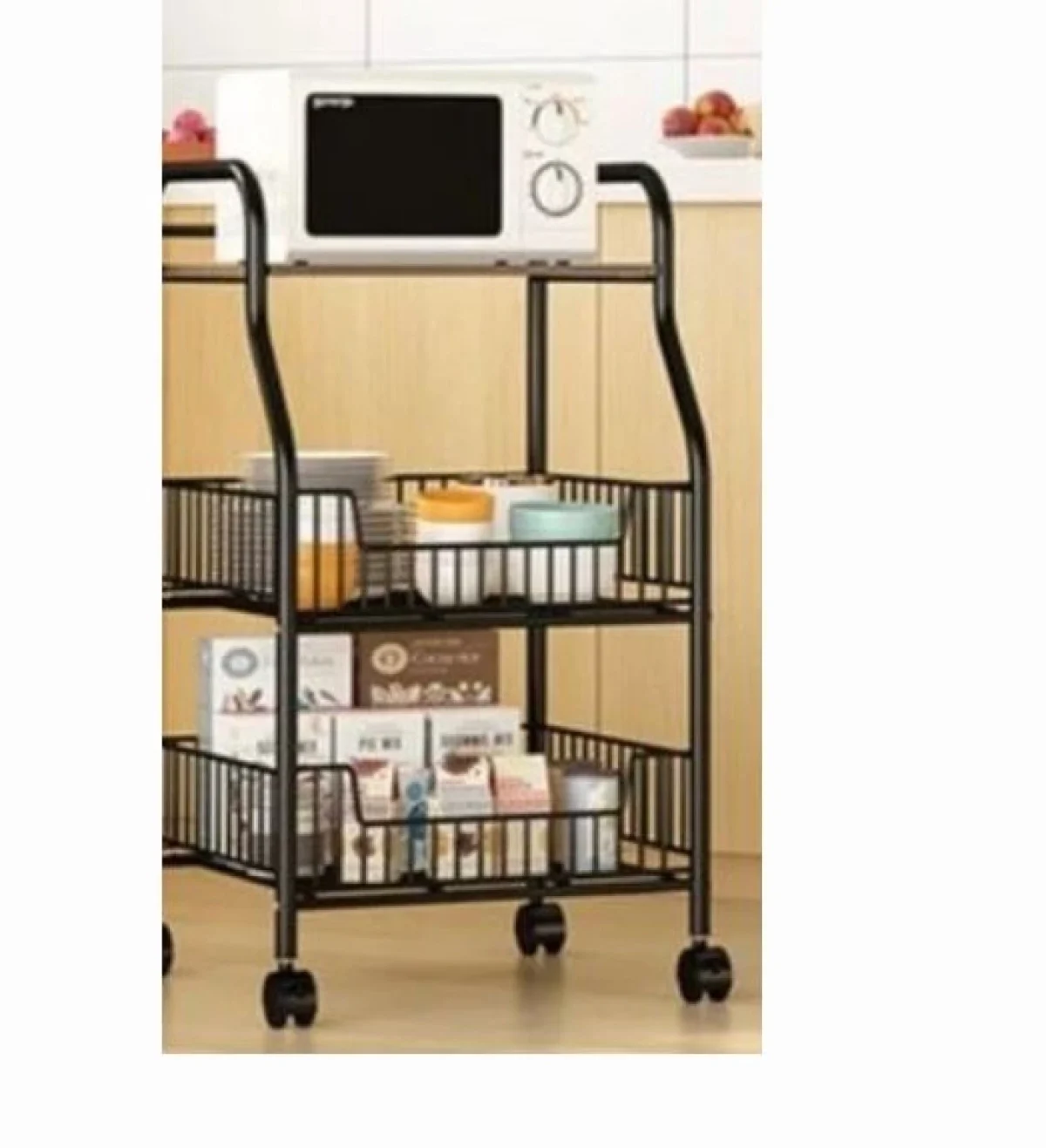 Τροχήλατη Ραφιέρα - Καρότσι Τεσσάρων Επιπέδων με 4 Ράφια και Ροδάκια Τρόλεϊ Οργάνωσης Διακόσμησης490x33x115 cm Μαύρο