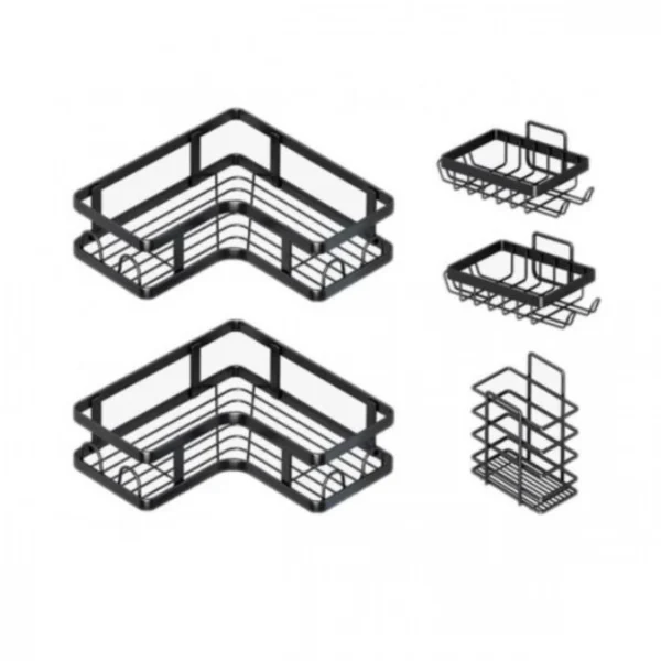 Επιτοίχιο Αυτοκόλλητο Μεταλλικό Ραφάκι Μπάνιου - Κουζίνας Μαύρο 30x12,5x5,5εκ.