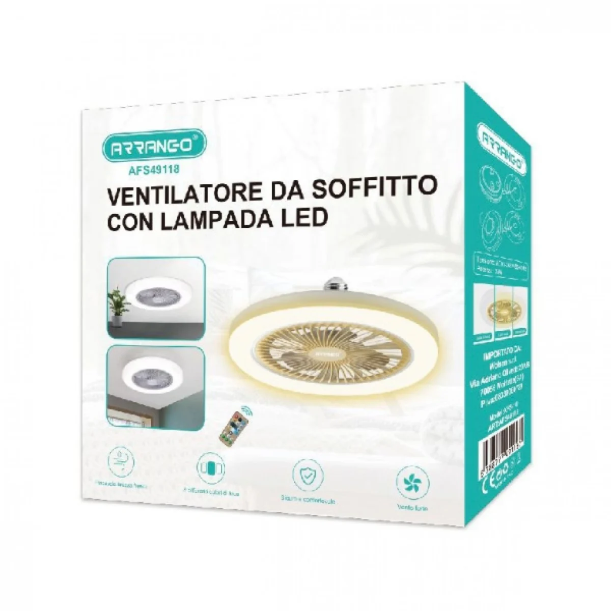 Ανεμιστήρας Οροφής Με Λάμπα Led Και Τηλεχειριστήριο 22.5x11.5cm