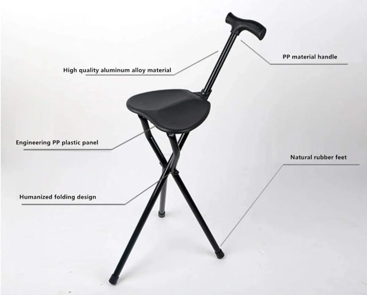 Μαύρο Πτυσσόμενο Μπαστούνι Αλουμινίου με Κάθισμα