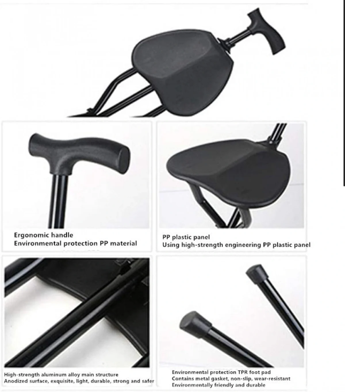 Μαύρο Πτυσσόμενο Μπαστούνι Αλουμινίου με Κάθισμα