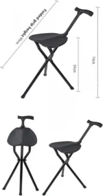 Μαύρο Πτυσσόμενο Μπαστούνι Αλουμινίου με Κάθισμα