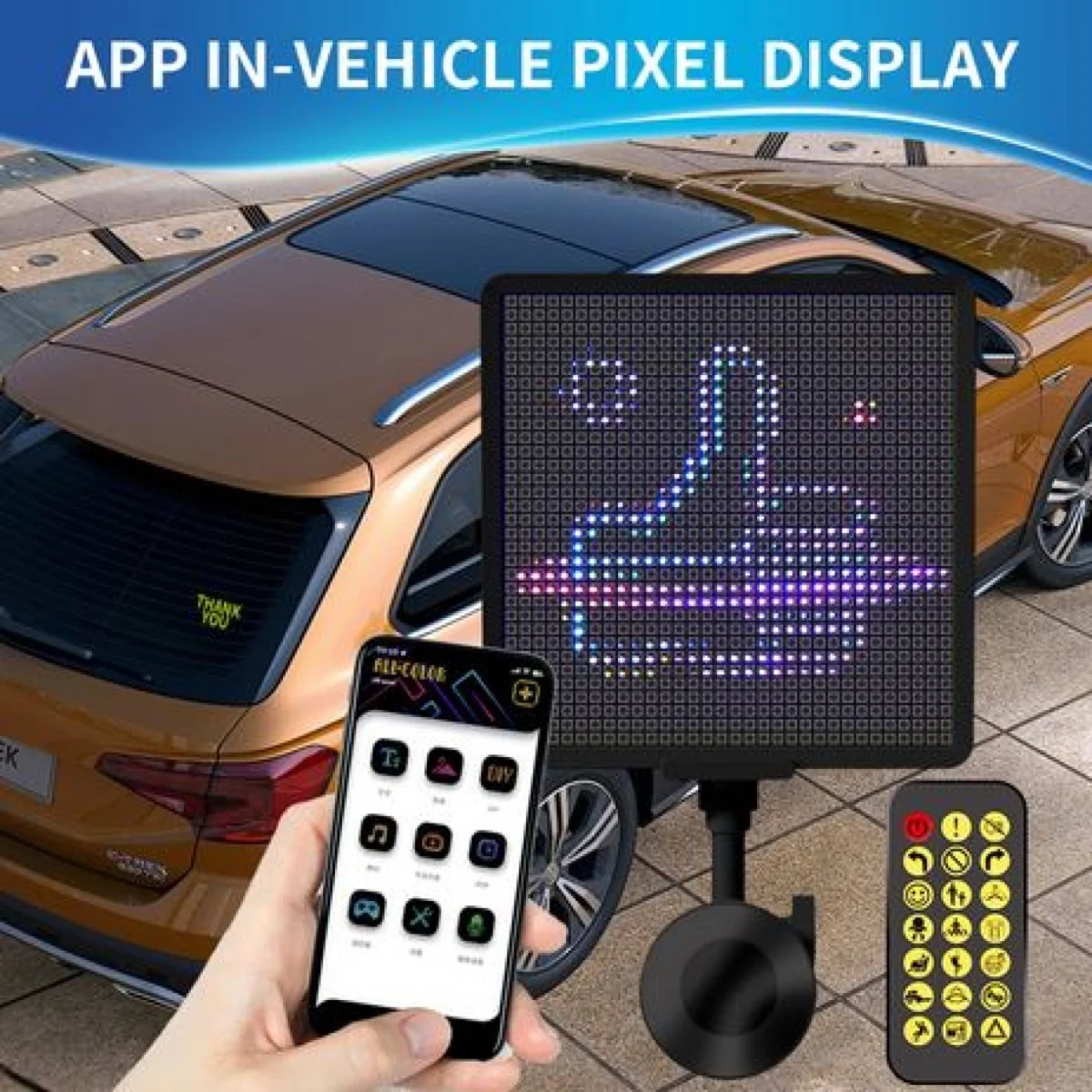 LED Smart Screen Pixel Οθόνη για το Πίσω Τζάμι του Αυτοκινήτου με Βεντούζα Στήριξης 32x32cm