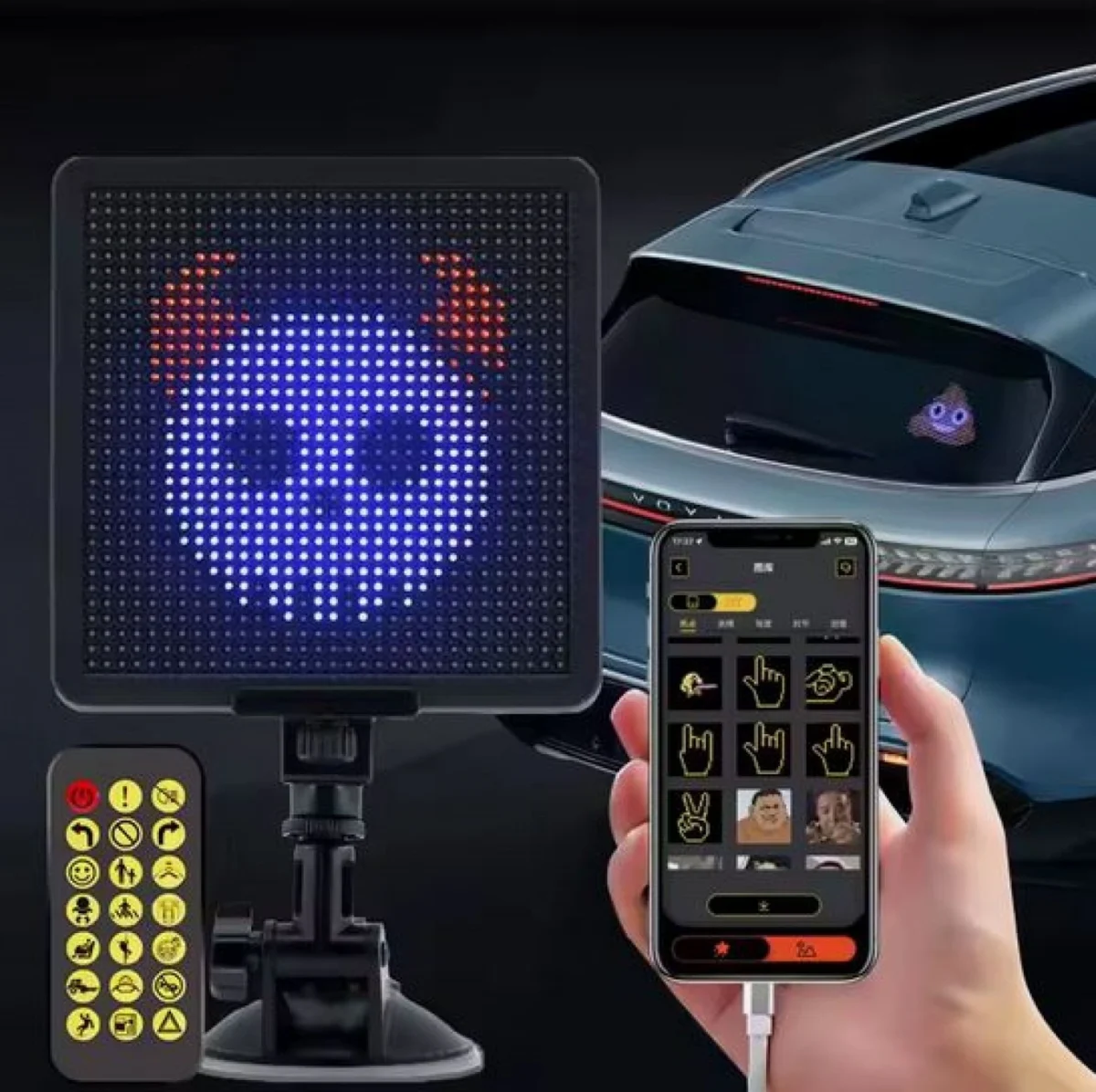 LED Smart Screen Pixel Οθόνη για το Πίσω Τζάμι του Αυτοκινήτου με Βεντούζα Στήριξης 32x32cm