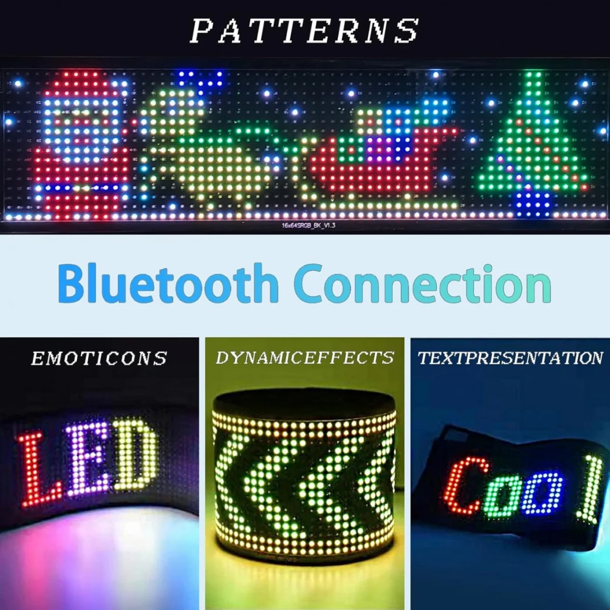 LED Εύκαμπτη Οθόνη Πάνελ - Πινακίδα Bluetooth με Προσαρμοσμένο Κείμενο και Κινούμενη Εικόνα μέσω App 10×37εκ