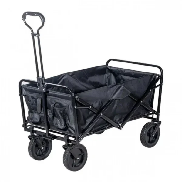 Μαύρο Φορητό Πολυλειτουργικό Αναδιπλούμενο Υφασμάτινο Καρότσι με Μεταλλικό Σκελετό 64x62x40 cm