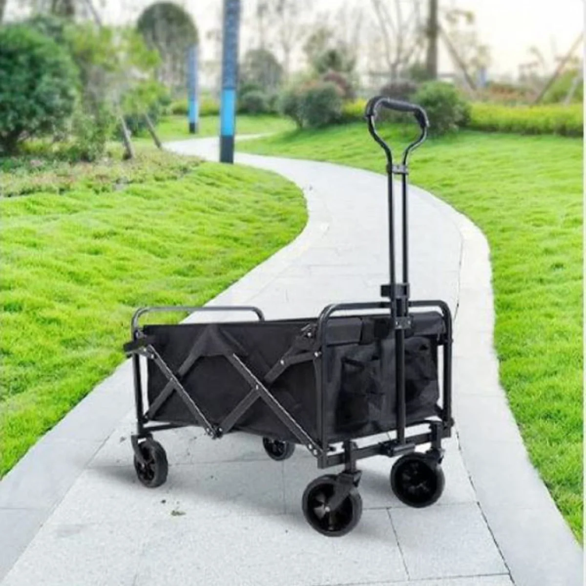 Μαύρο Φορητό Πολυλειτουργικό Αναδιπλούμενο Υφασμάτινο Καρότσι με Μεταλλικό Σκελετό 64x62x40 cm