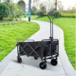 Μαύρο Φορητό Πολυλειτουργικό Αναδιπλούμενο Υφασμάτινο Καρότσι με Μεταλλικό Σκελετό 64x62x40 cm