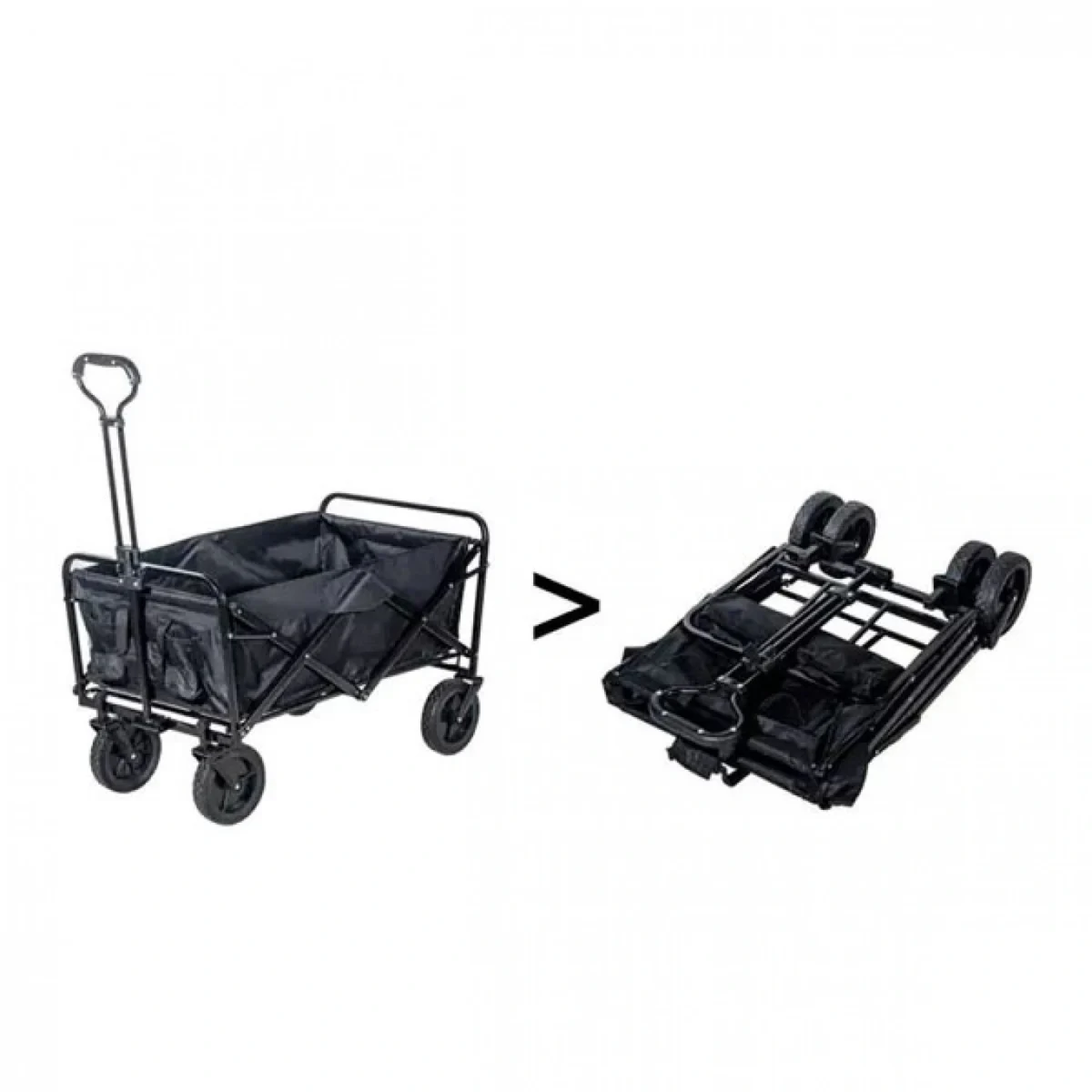 Μαύρο Φορητό Πολυλειτουργικό Αναδιπλούμενο Υφασμάτινο Καρότσι με Μεταλλικό Σκελετό 64x62x40 cm