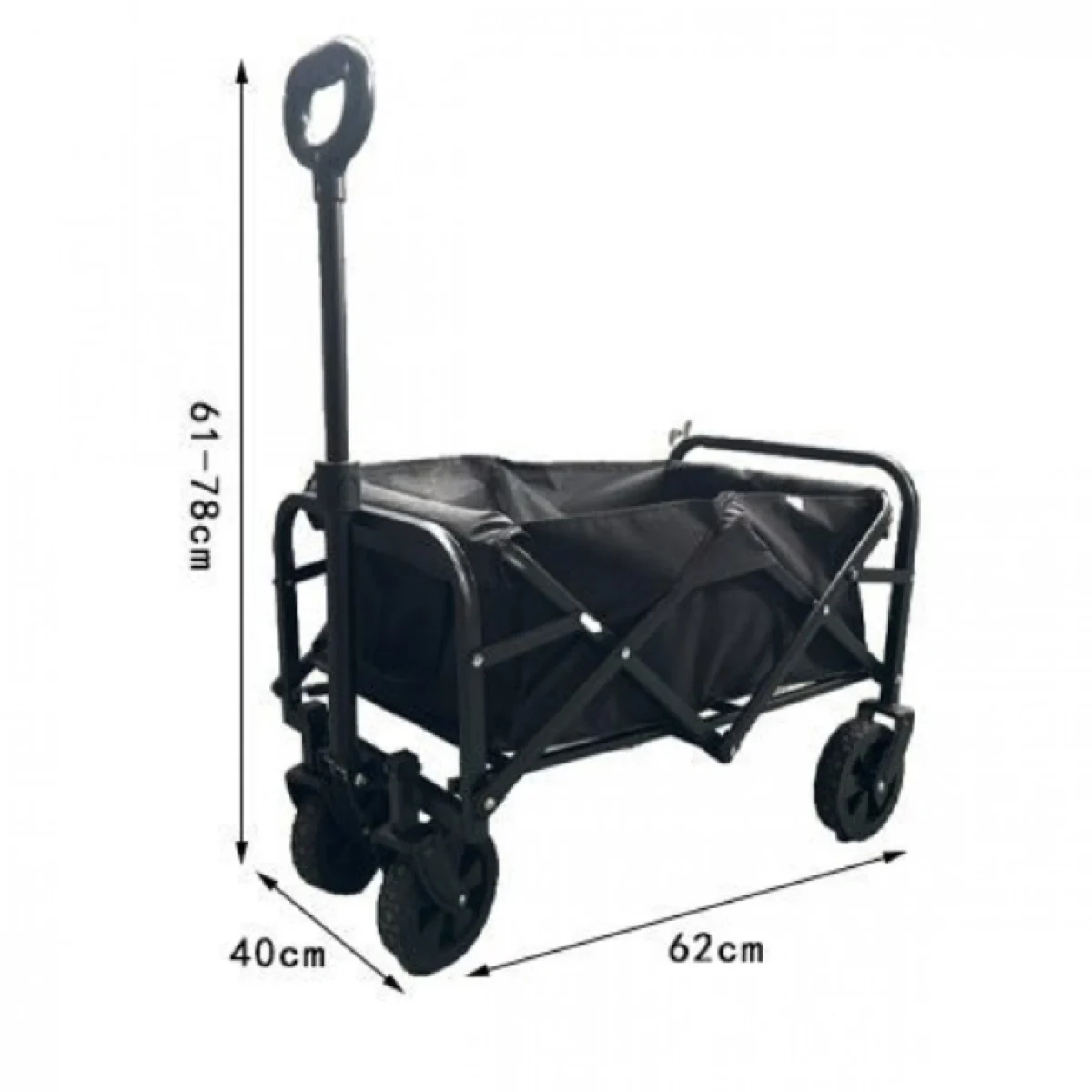 Μαύρο Φορητό Πολυλειτουργικό Αναδιπλούμενο Υφασμάτινο Καρότσι με Μεταλλικό Σκελετό 64x62x40 cm