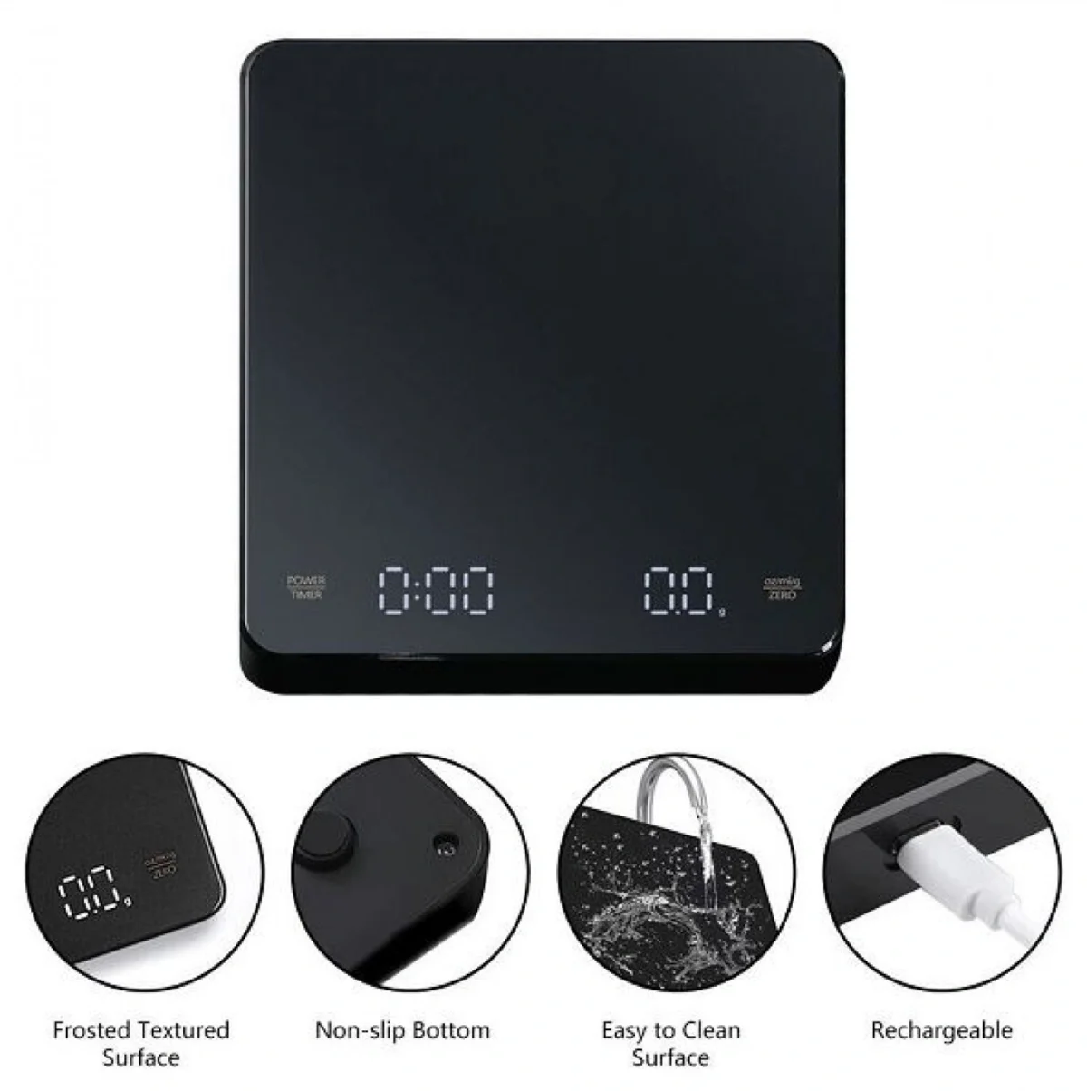 Επαναφορτιζόμενη Ψηφιακή Ζυγαριά Ακριβείας Κουζίνας AB-C04 Μαύρη με Μέτρηση από 0,1g έως 3kg