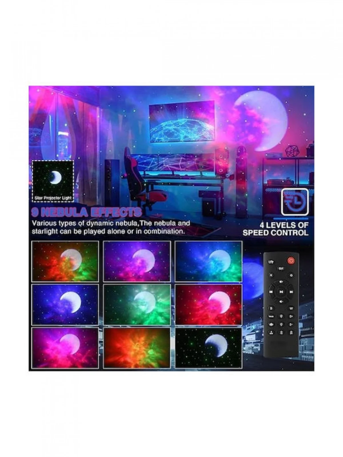 Led Φωτιστικό - Ηχείο Bluetooth Προτζέκτορας Nebula Αστροναύτη