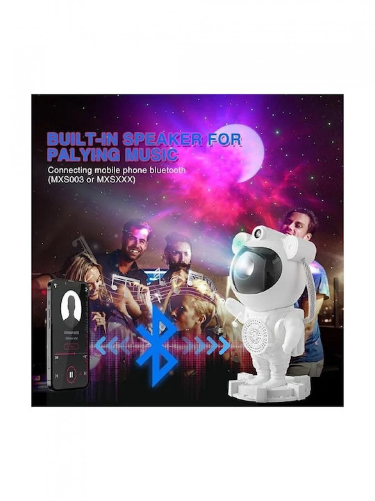 Led Φωτιστικό - Ηχείο Bluetooth Προτζέκτορας Nebula Αστροναύτη