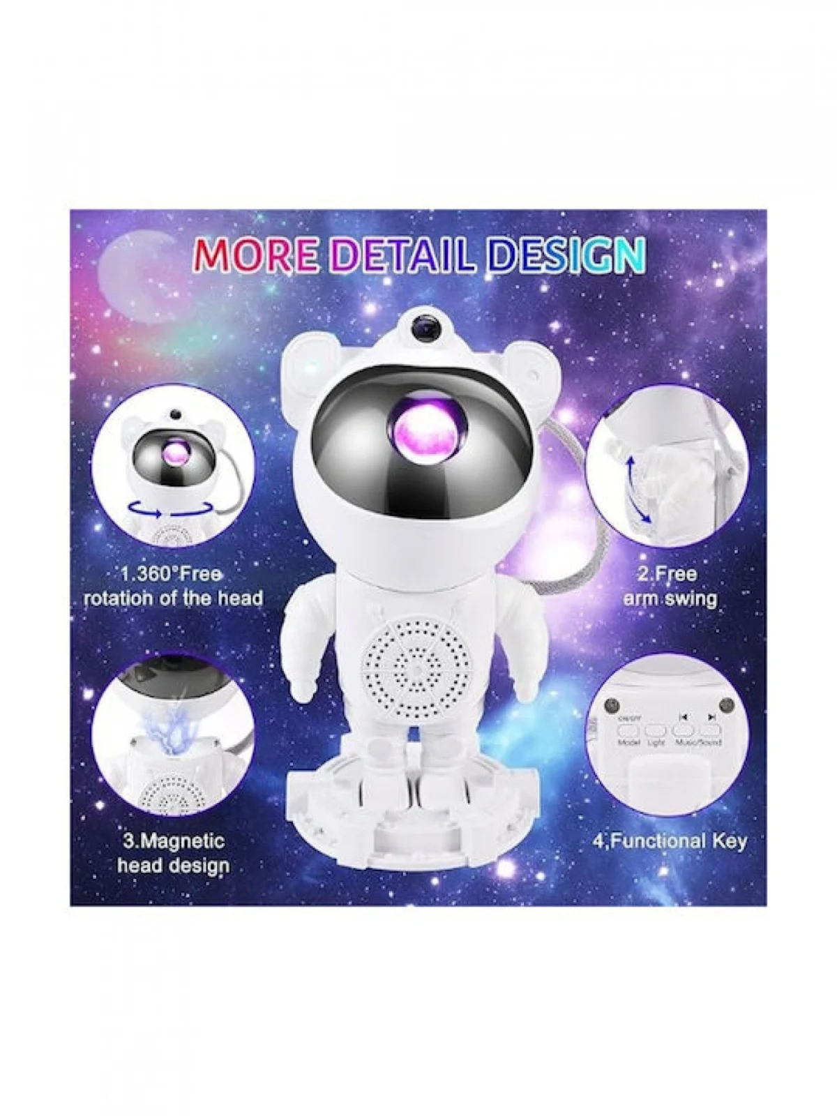 Led Φωτιστικό - Ηχείο Bluetooth Προτζέκτορας Nebula Αστροναύτη