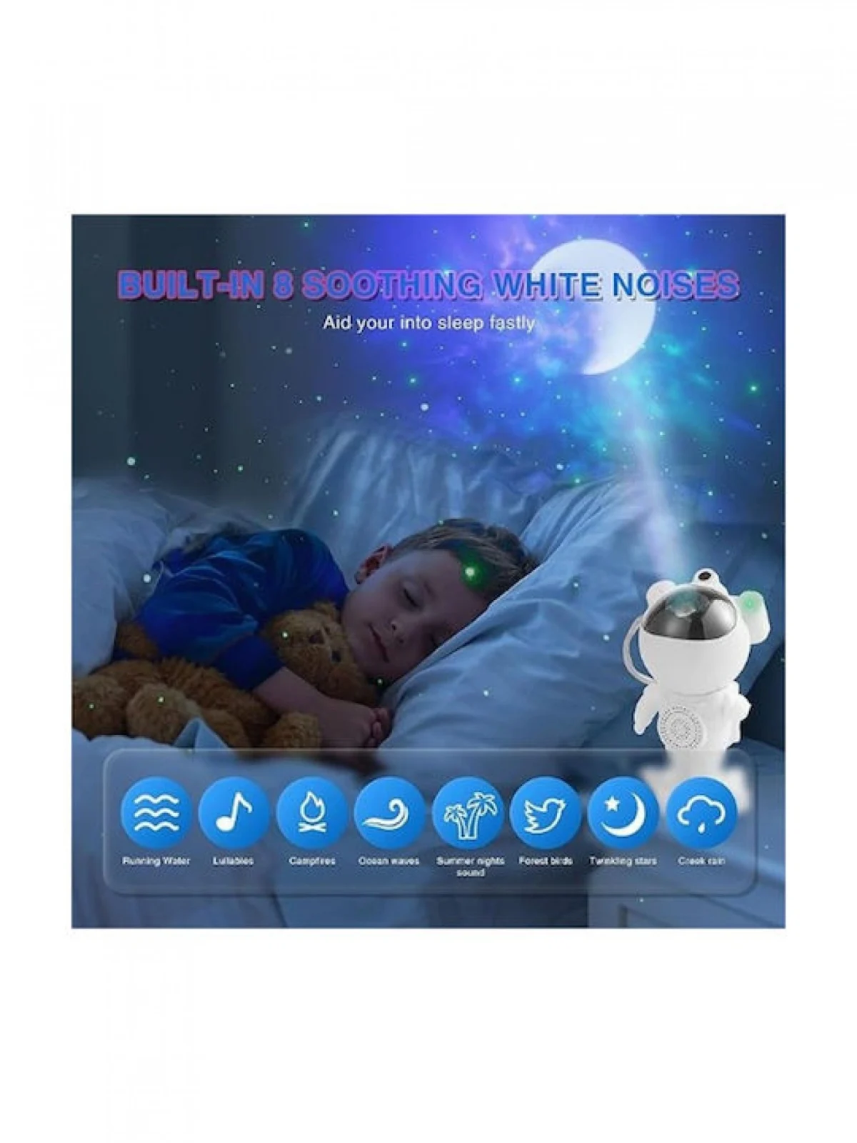 Led Φωτιστικό - Ηχείο Bluetooth Προτζέκτορας Nebula Αστροναύτη