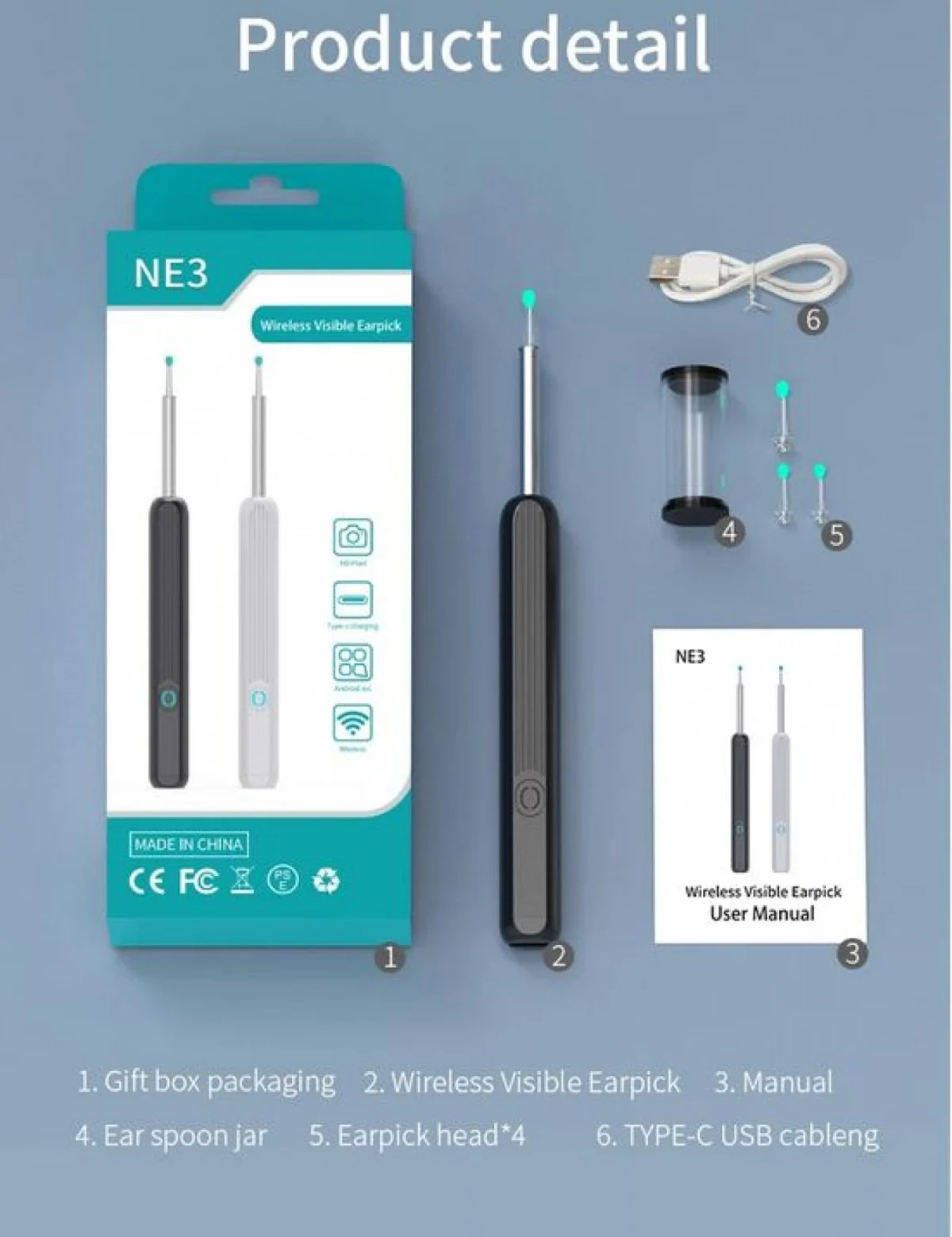 Επαναφορτιζόμενο Ωτοσκόπιο WiFi με κάμερα και Εφαρμογή για Smartphone