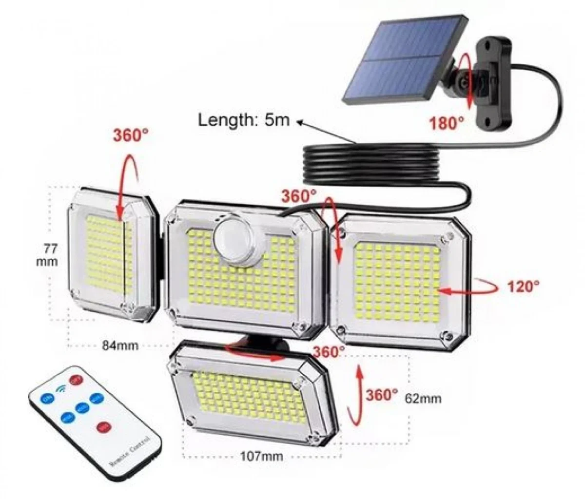 Επιτοίχιο Ηλιακό Φωτιστικό 300LED 270º με Αισθητήρα Κίνησης IP65 Andowl Q-TY300 – Μαύρο