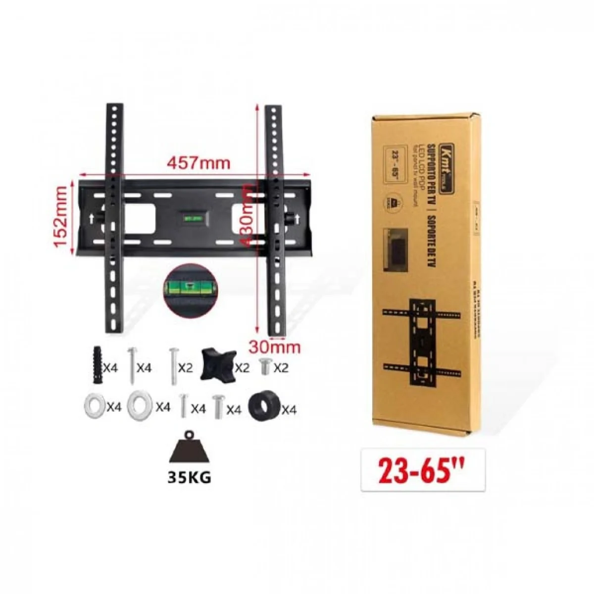 Επιτοίχια Μεταλλική Βάση Τηλεόρασης 23" έως 60" με Ενσωματωμένο Αλφάδι