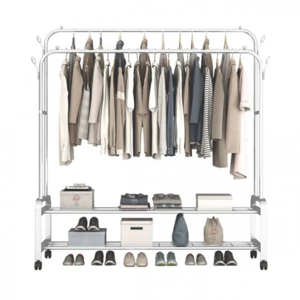 Τροχήλατη Μεταλική Κρεμάστρα Δαπέδου - Παπουτσοθήκη - Βεστιάριο Τρόλεϊ 110x150x33cm