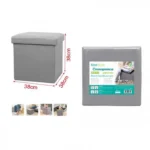 Σκαμπό Πτυσσόμενο με Αποθηκευτικό Χώρο 38x38x38cm απο Faux Δέρμα, Γκρί