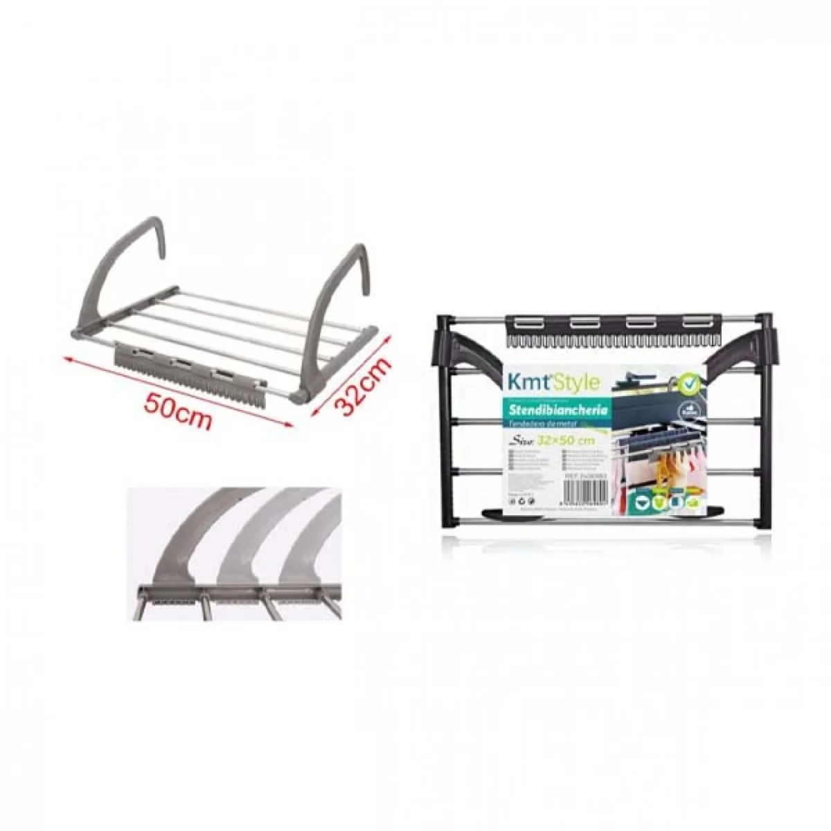 Μεταλλική Απλώστρα Ρούχων για Κάγκελο 32x50cm Αλουμινίου με Πλαστικές Λεπτομέρειες, Πτυσσόμενη