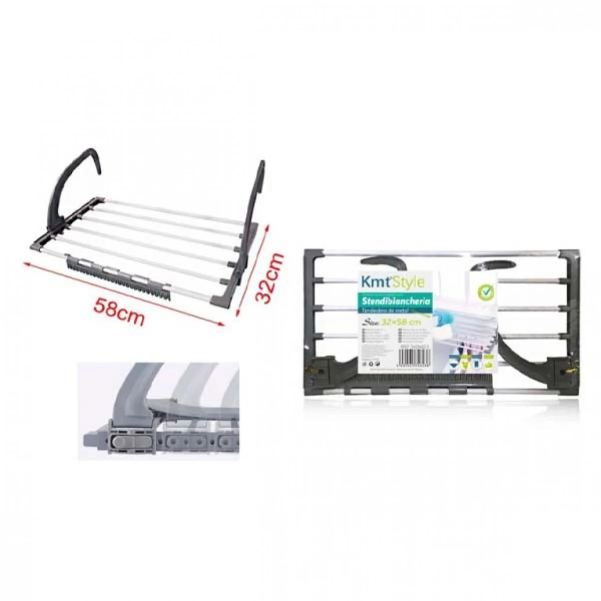 Μεταλλική Απλώστρα Ρούχων για Κάγκελο 32x58cm Αλουμινίου με Πλαστικές Λεπτομέρειες, Πτυσσόμενη