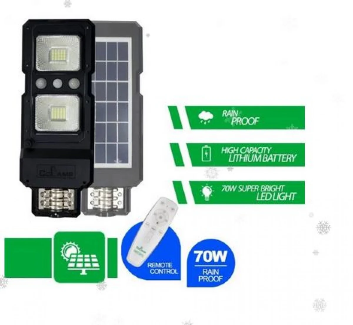 Ηλιακό Φωτιστικό LED Δρόμου 70w με Ανιχνευτή Κίνησης CCLAMP-185