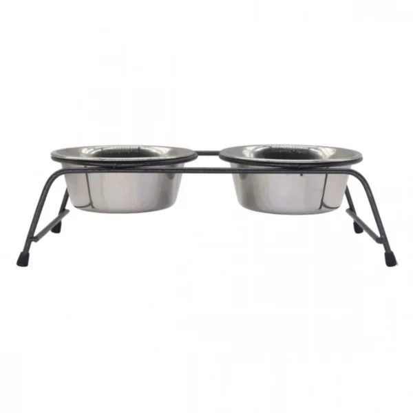 Ανοξείδωτο Μπολ Φαγητού & Νερού για Σκύλο με Βάση 2 Θέσεων 39x17.5x9cm