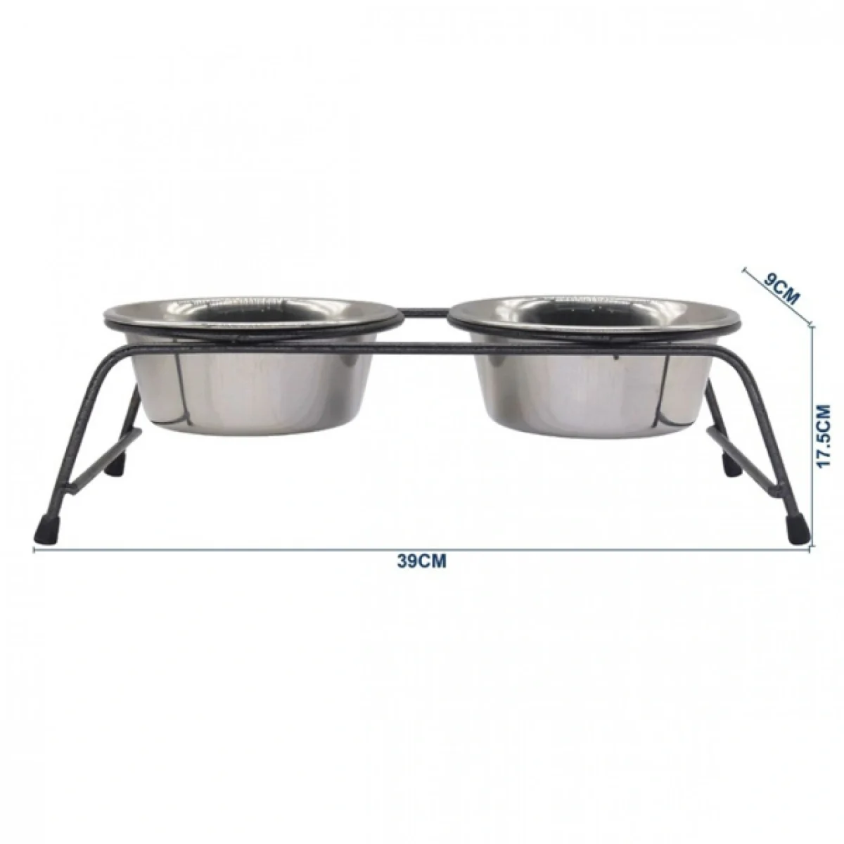 Ανοξείδωτο Μπολ Φαγητού & Νερού για Σκύλο με Βάση 2 Θέσεων 39x17.5x9cm