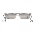 Ανοξείδωτο Μπολ Φαγητού & Νερού για Σκύλο με Βάση 2 Θέσεων 43x25x11cm