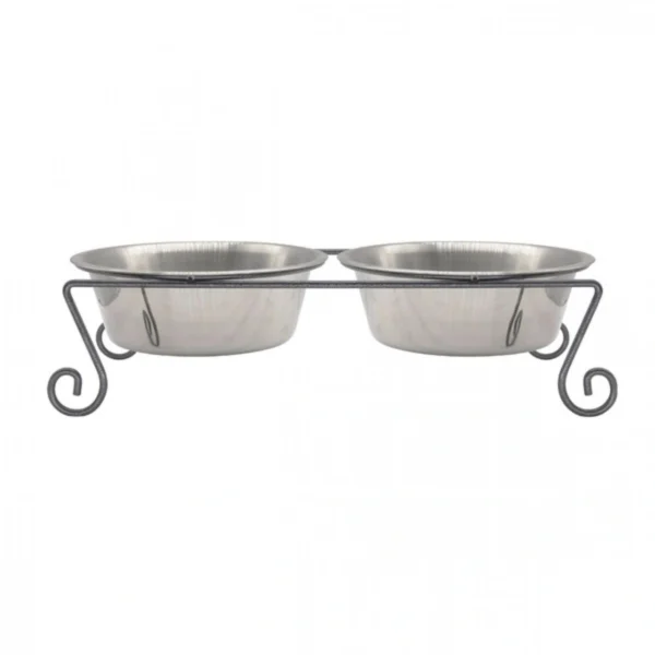 Ανοξείδωτο Μπολ Φαγητού & Νερού για Σκύλο με Βάση 2 Θέσεων 43x25x11cm