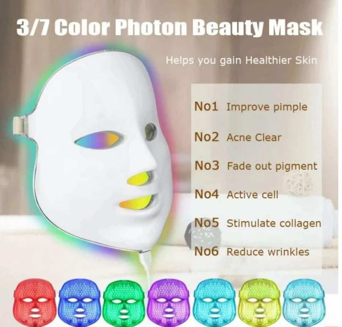 LED Μάσκα Φωτοθεραπείας Προσώπου-Λαιμού με 7 Χρώματα - Colorfull Led Beauty Mask