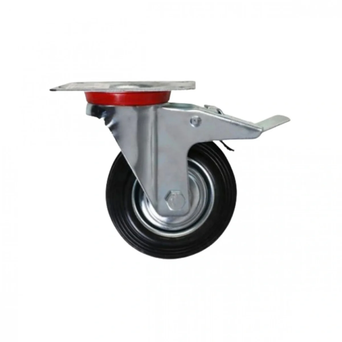 Περιστρεφόμενη Μαύρη Βιδωτή Βιομηχανική Ρόδα Βαρέως Τύπου 125mm με Στόπ και Αντοχή 100Kg