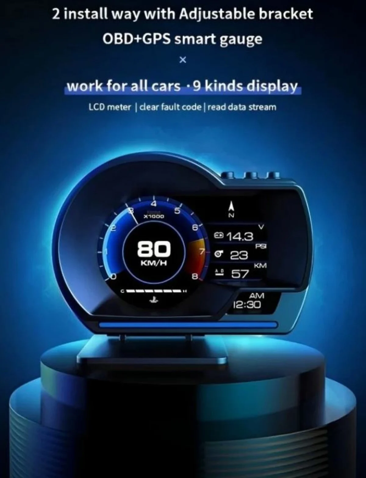 Ψηφιακή TFT Οθόνη Ενδείξεων Αυτοκινήτου OBD2 HUD Ταχύμετρο, Στροφόμετρο, Πίεσης Ελαστικών, Κατανάλωση Καυσίμου - HUD Head Up Display