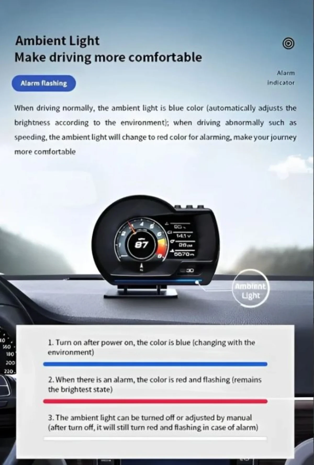 Ψηφιακή TFT Οθόνη Ενδείξεων Αυτοκινήτου OBD2 HUD Ταχύμετρο, Στροφόμετρο, Πίεσης Ελαστικών, Κατανάλωση Καυσίμου - HUD Head Up Display