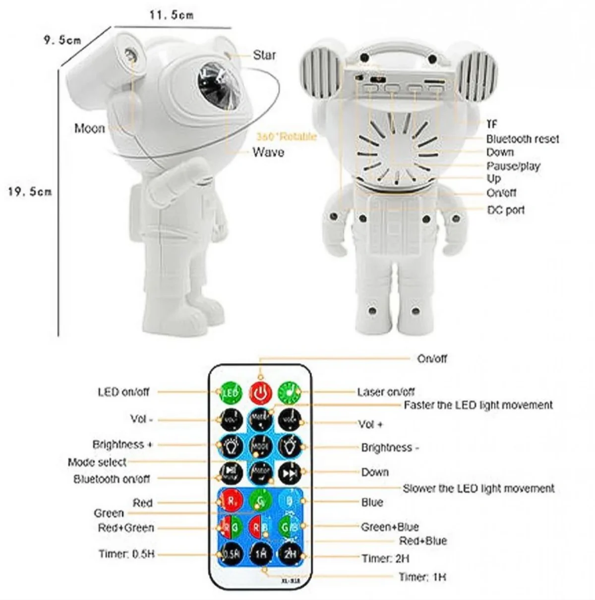 Led Φωτιστικό - Ηχείο Bluetooth Προτζέκτορας Nebula Αστροναύτη XL-731