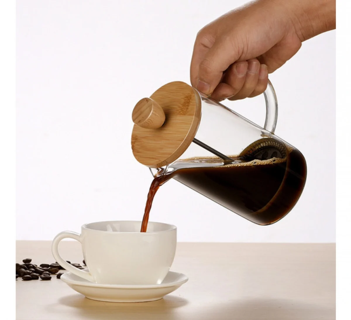 Καφετιέρα Πρέσσα για Γαλλικό Καφέ με Ξύλινο Καπάκι 600ml